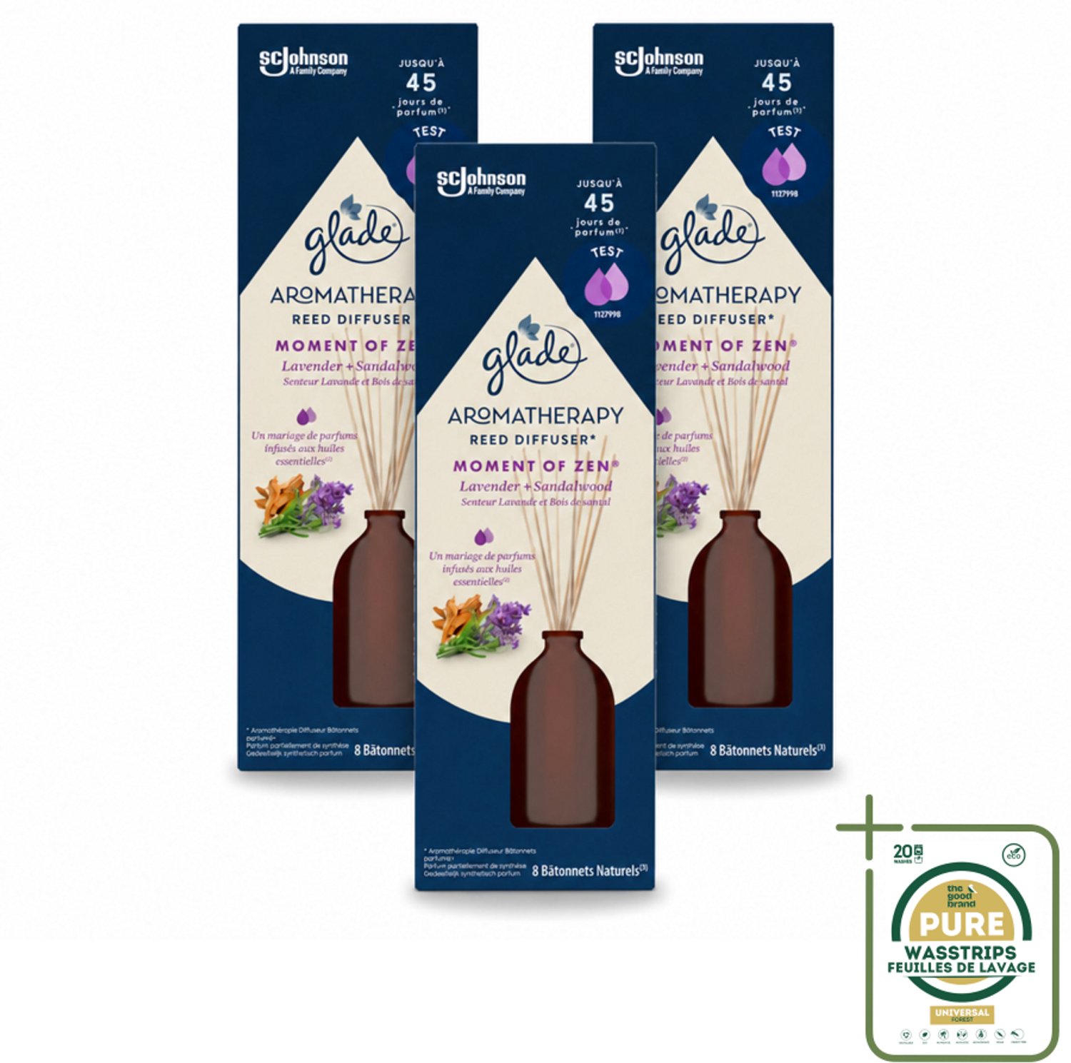 3 x Glade - Geurstokjes Moment van Zen - Aromatherapie Geurverspreiding - 80 ml - Wasstrips - Aromatherapie - Geurstokjes - Lavendel - Sandelhout - Geurverspreiding