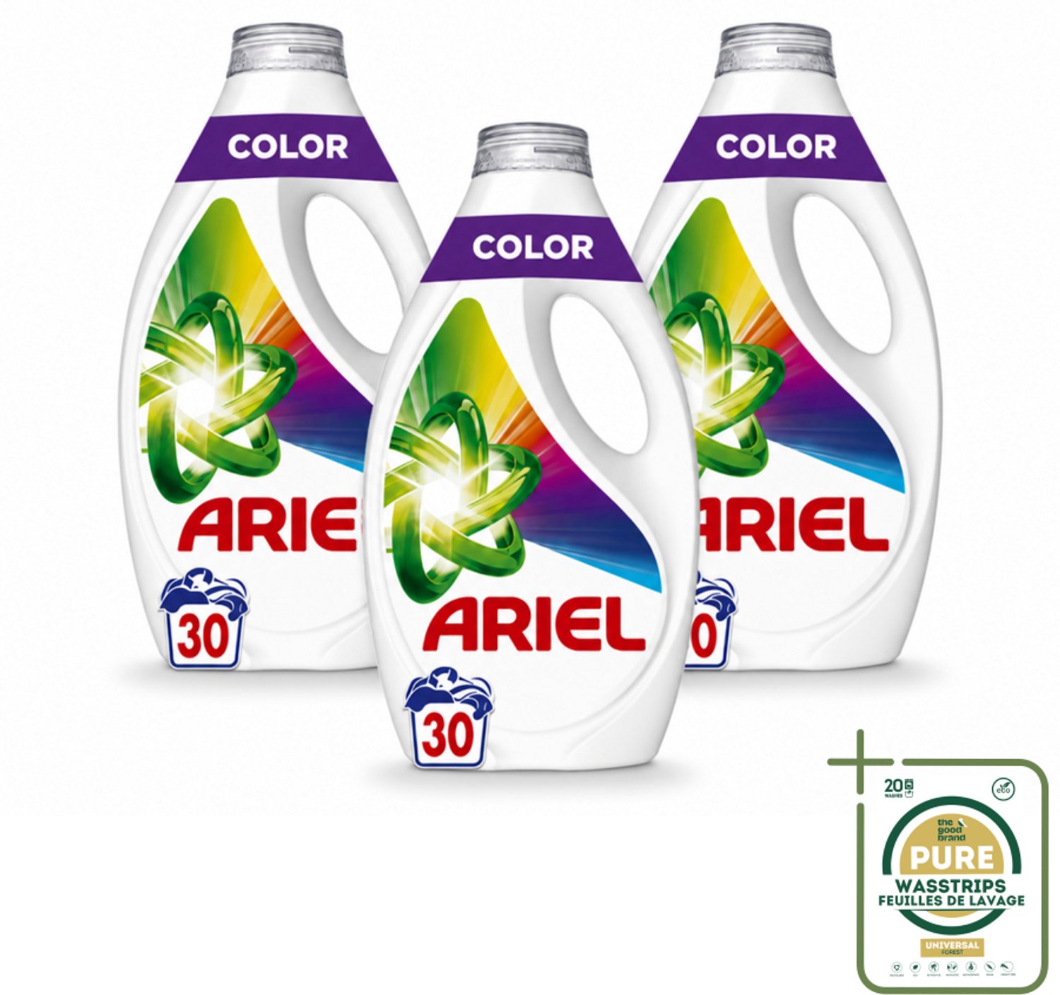 3 x Ariel - Vloeibaar Wasmiddel - Color - 30 Wasbeurten - 1350 ml - Wasstrips - Kleurbehoud - Vlekverwijdering - Vloeibaar Wasmiddel - Wasmiddel Voor Gekleurde Kleding - Wasmiddel Voor Vlekken
