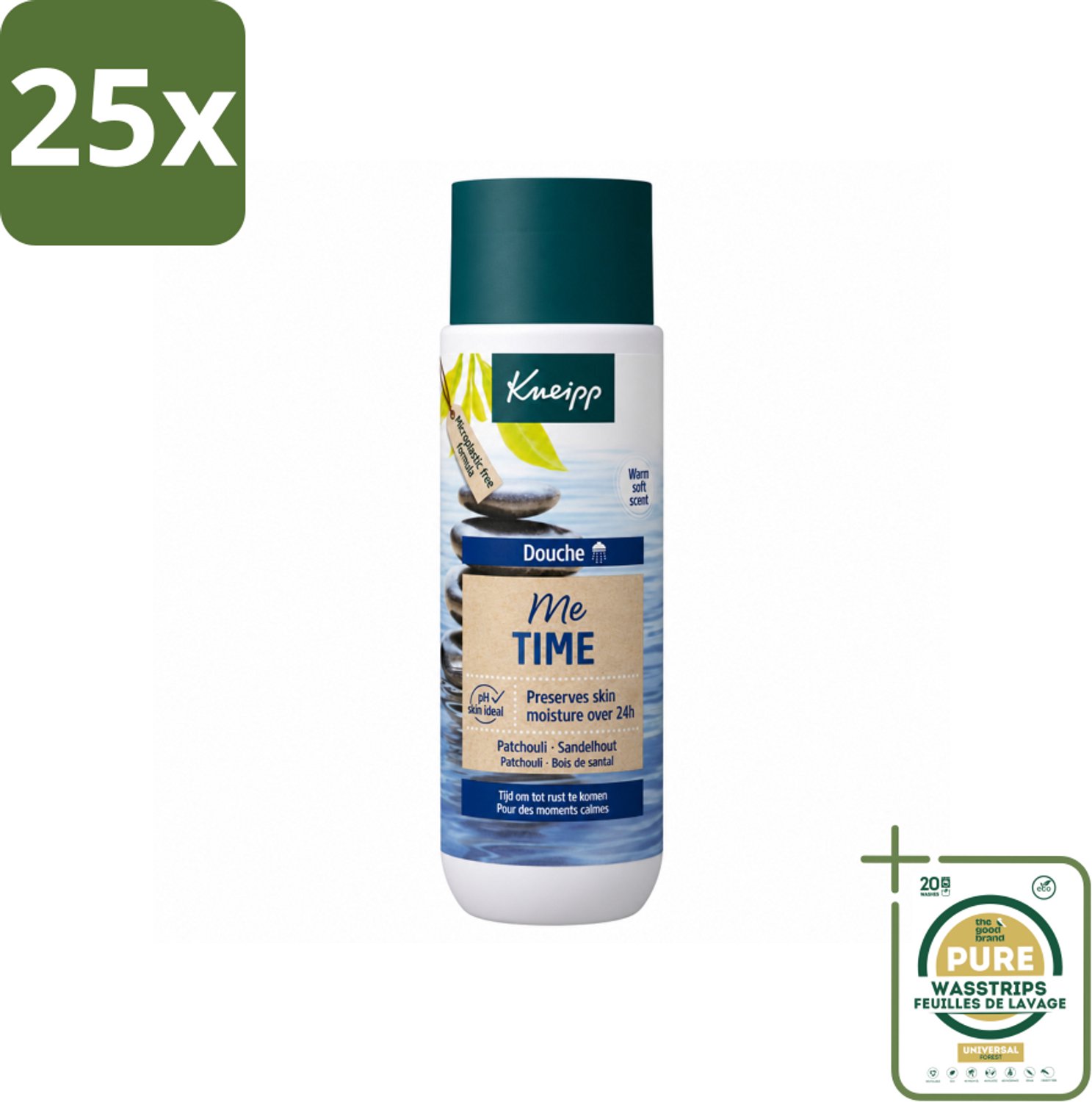 25 x Kneipp - Douchegel - Me-Time - 200 ml - Wasstrips - Douchegel - Ontspanning - Patchouli - Sandelhout - Huidverzorging
