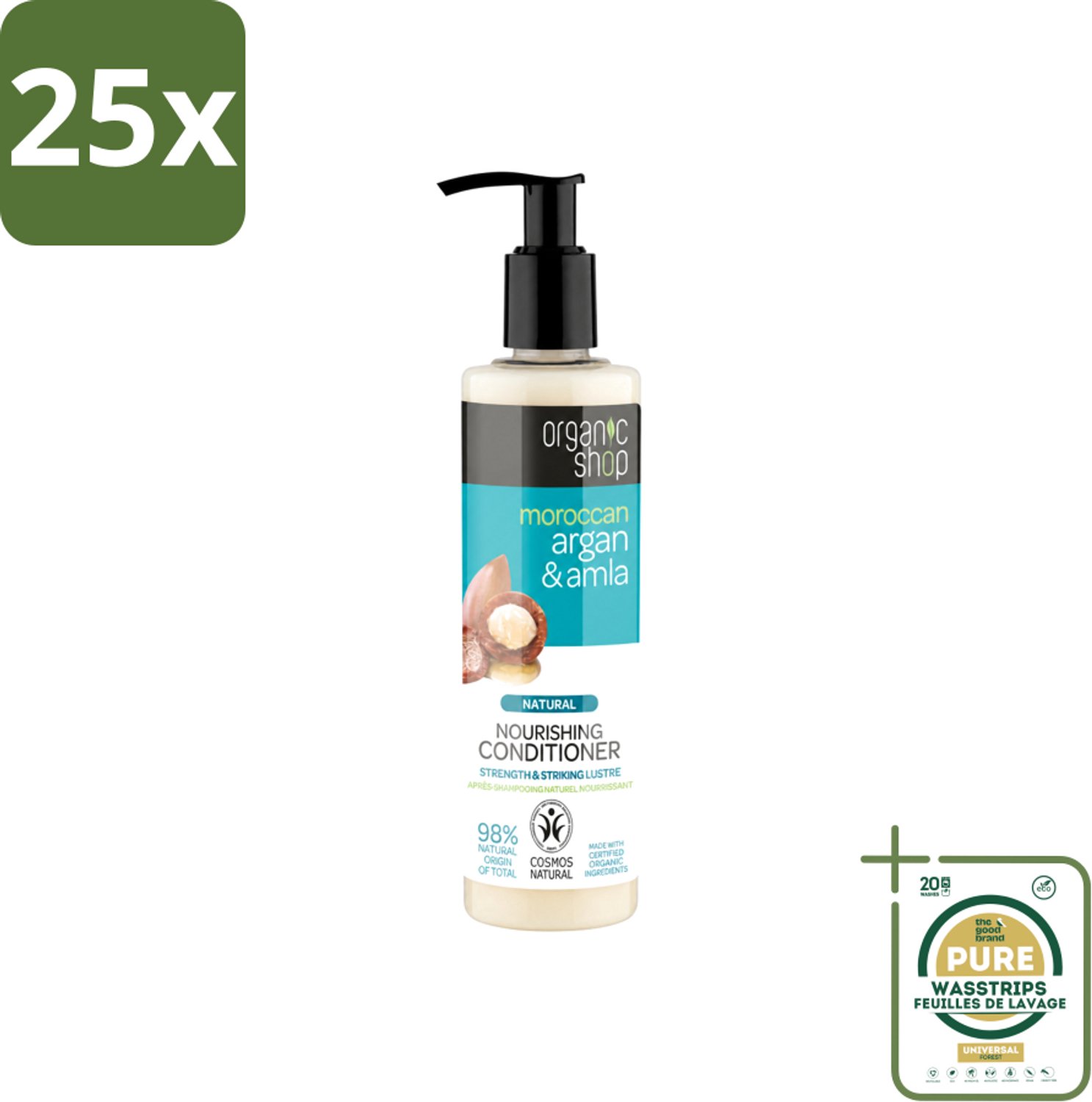 25 x Organic Shop - Conditioner Argan & Amla - Hydraterend en Verzorgend - 280 ml - Wasstrips - Gekleurd Haar Verzorgen - Haarvoeding - Haarbescherming - Glans Haar - Natuurlijke Conditioner