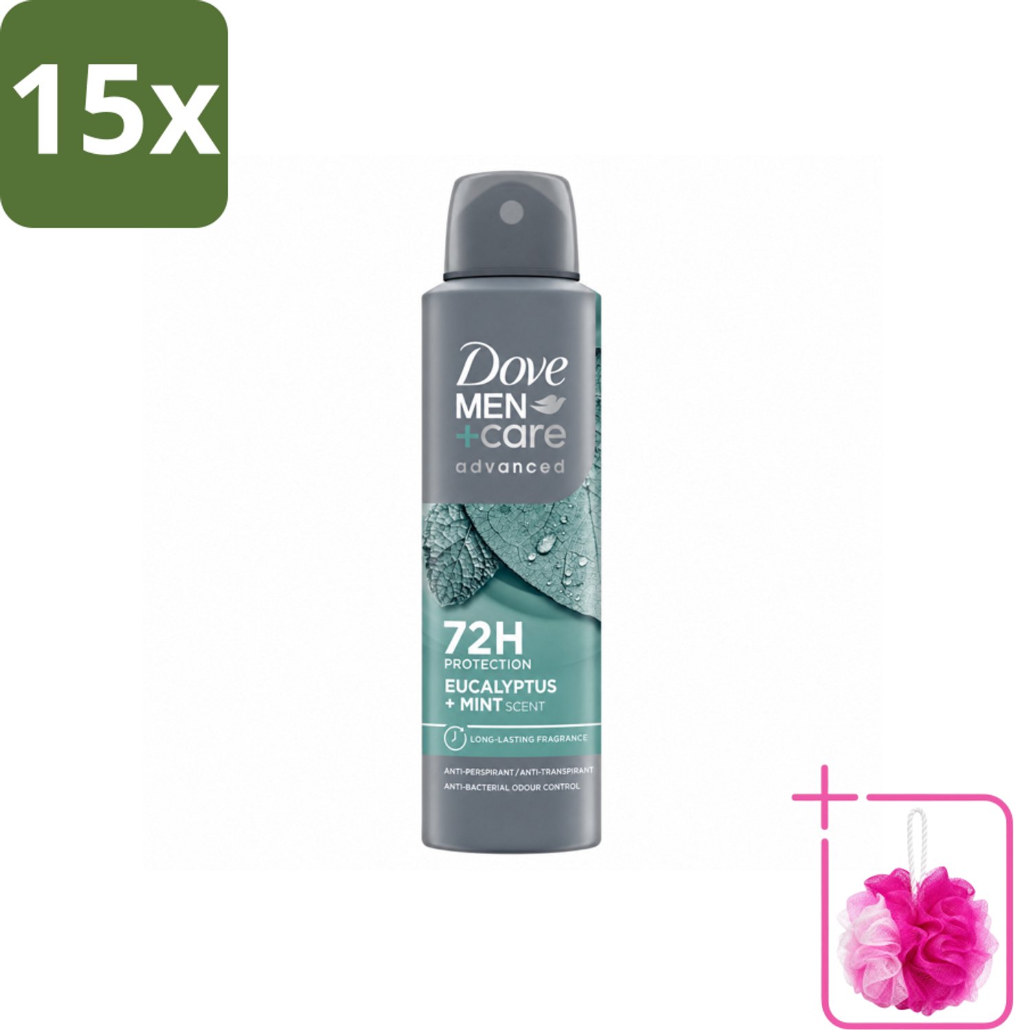 15 x Dove Men+Care Deodorant Spray - Eucalyptus & Mint - 150 ml - Bulkverpakking - Zweetbestrijding - Douchemop - Frisheid