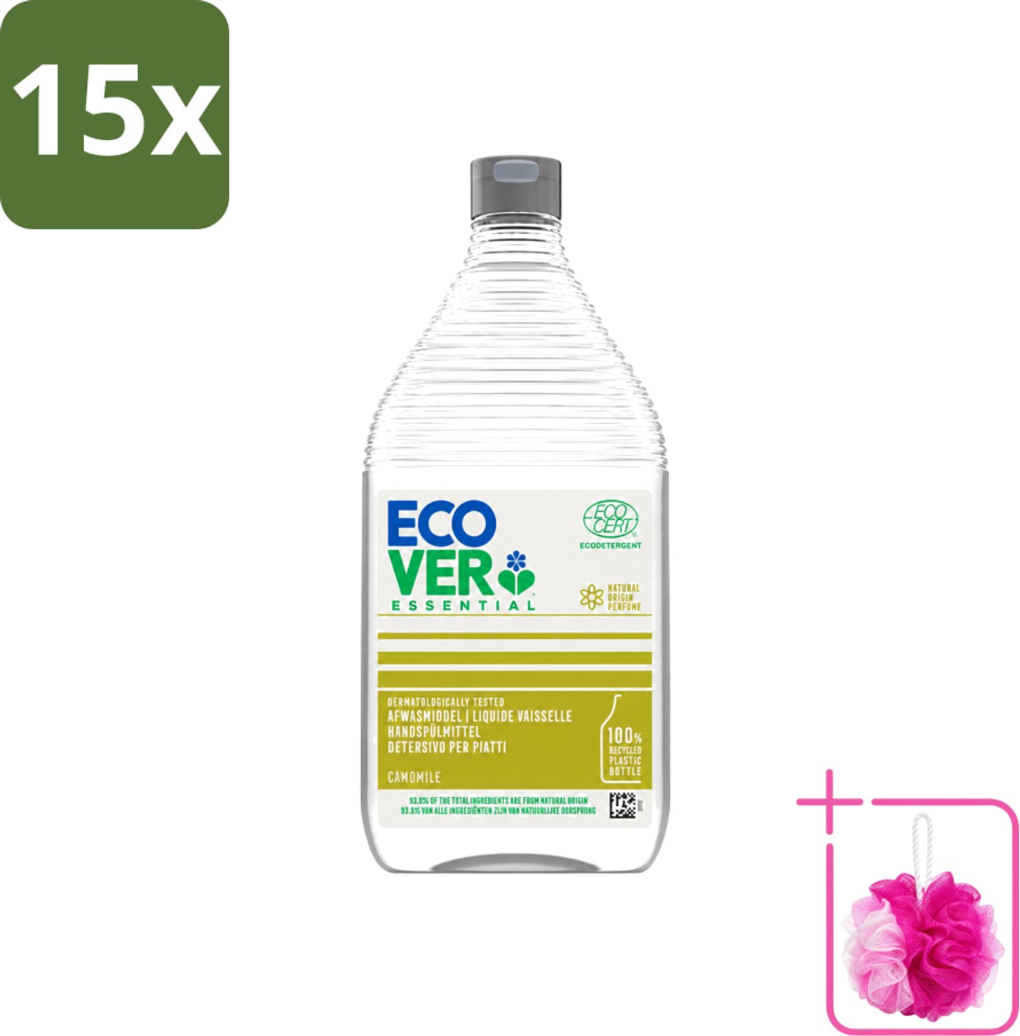 15 x Ecover - Afwasmiddel Essential - Kamille - 950 ml - Bulkverpakking - Afwasmiddel kamille - Douchemop - Plantaardig afwasmiddel