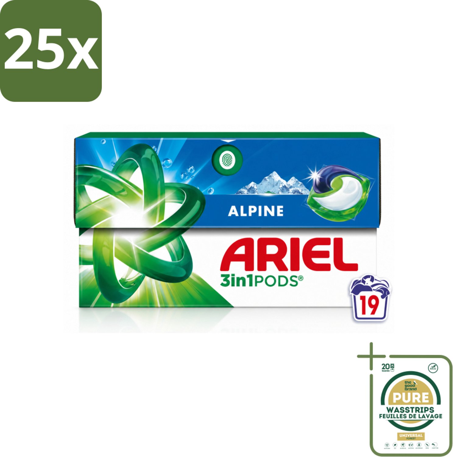 25 x Ariel - 3in1 Wasmiddel Pods - Alpine - 19 Pods - Wasstrips - 3 In 1 Wasmiddel - Frisse Geur - Wasmiddel Pod - Reiniging - Vlekverwijdering