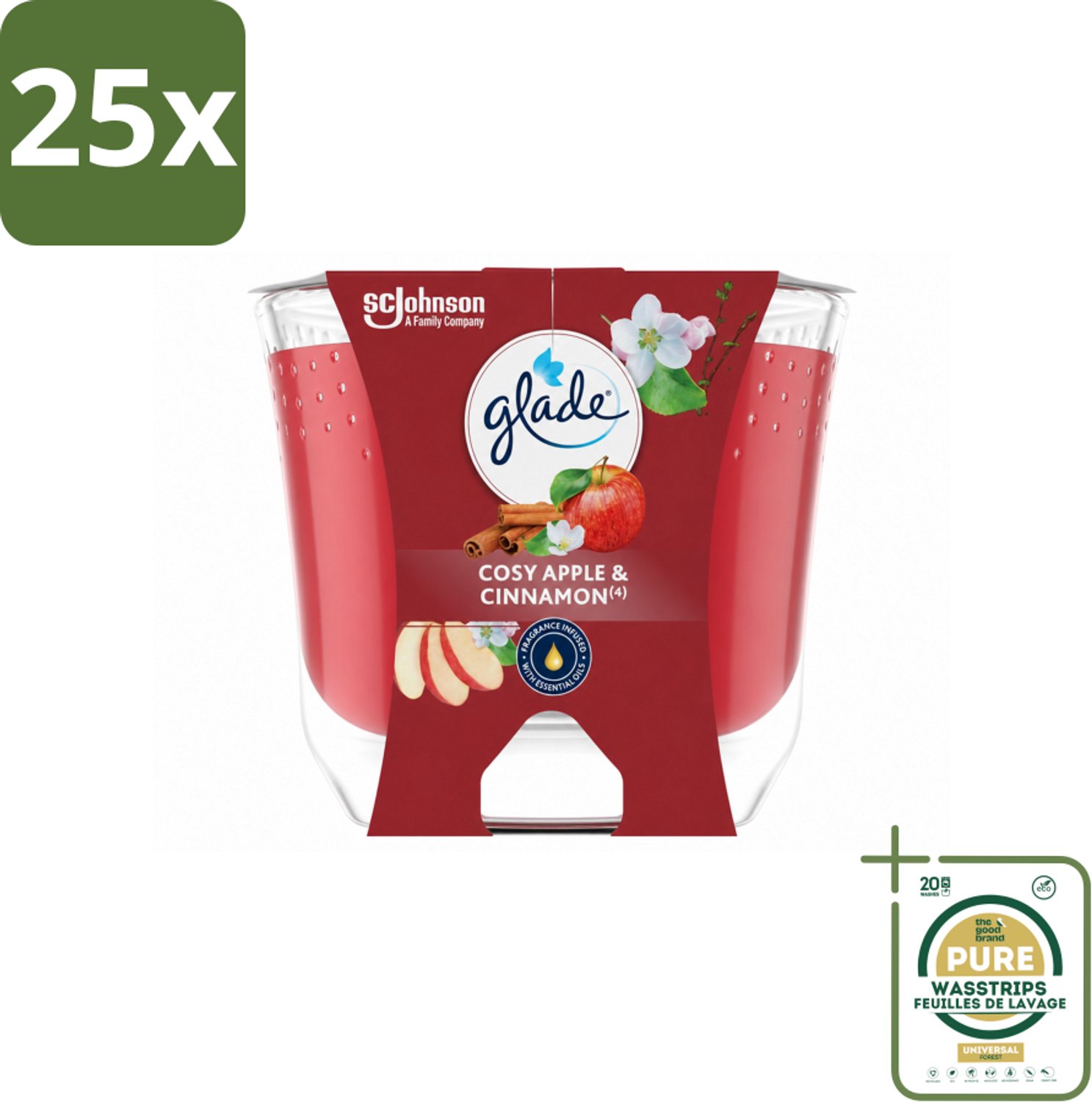 25 x Glade - Geurkaars Appel Kaneel - 100% Raapzaadwas - 204 g - Wasstrips - Geurkaars - Geur - Geurkaars Appel Kaneel - Geurkaars 100% Raapzaadwas - Geurkaars Vegan