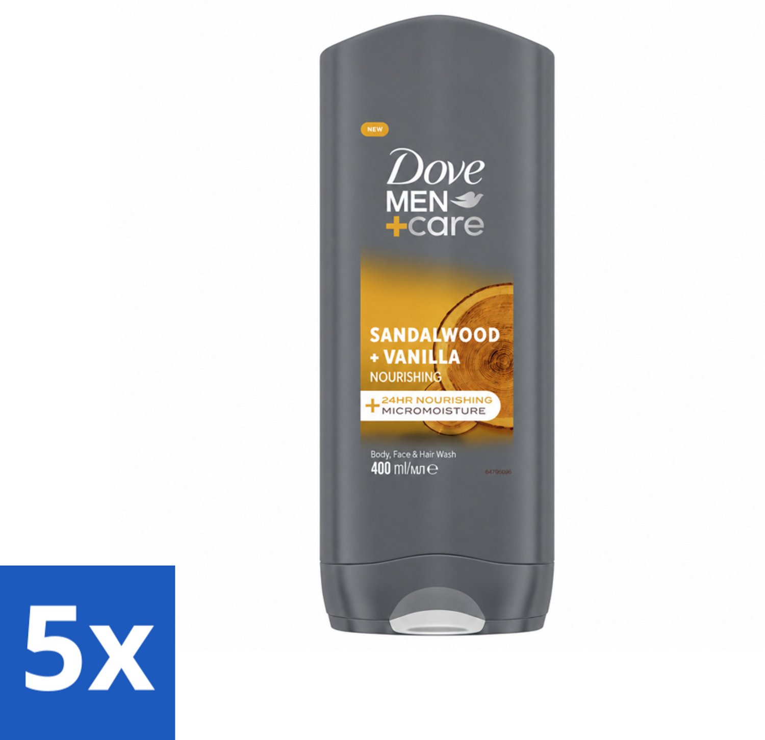 5 x Dove – Douchegel – Men+Care Sandalwood & Vanilla – 400 ml - Voordeelverpakking - 5 stuks