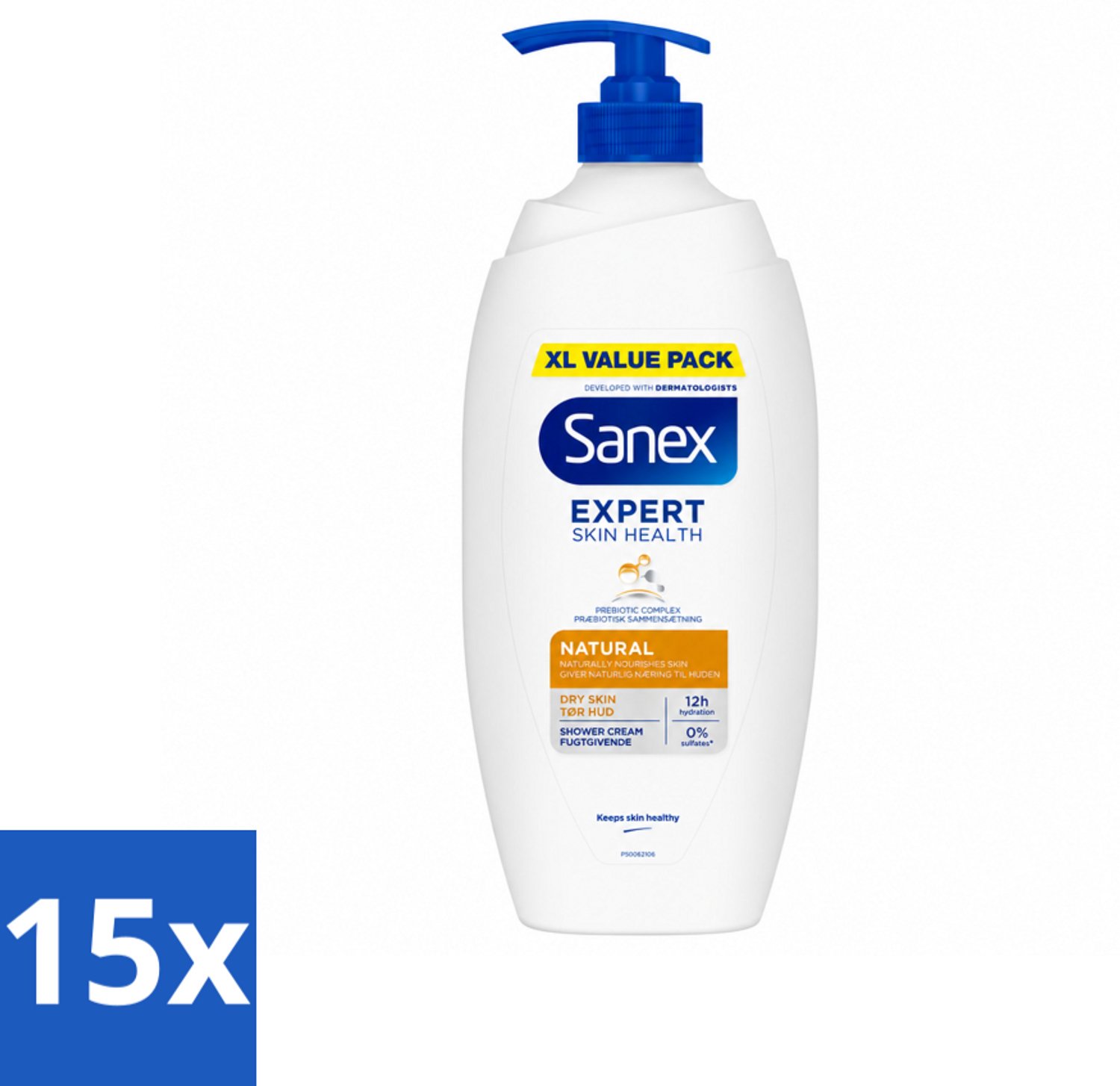 15 x Sanex – Douchecrème – Expert Skin Health Naturals – 750 ml - Voordeelverpakking - 15 stuks