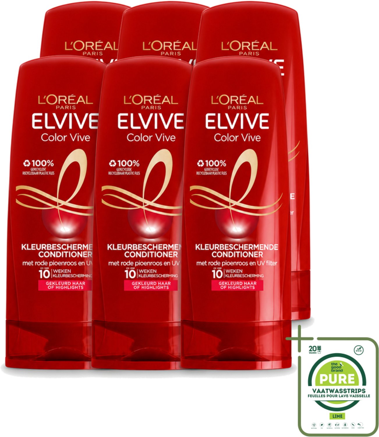 6 x L'Oréal Elvive Color Vive - Conditioner - 200 ml - Grootverpakking - Vaatwasstrips - Kleur Behouden - Gekleurd Haar Verzorgen - Gespleten Haarpunten Verminderen - Haar Beschermen - Haar Verzorgen