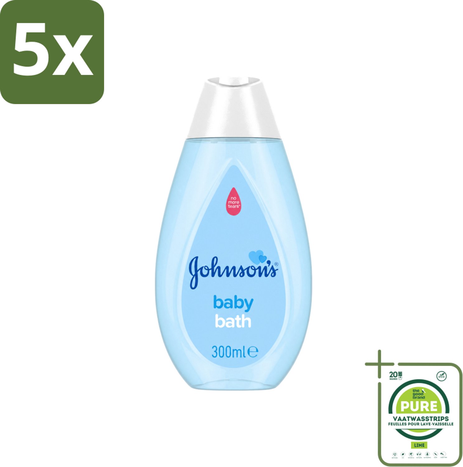 5 x Johnson's - Baby Bath - Puur & Zacht - 300 ml - Grootverpakking - Vaatwasstrips - Babybad - Babyzeep - Zachte Badzeep - Gevoelige Huid - Babyhuid
