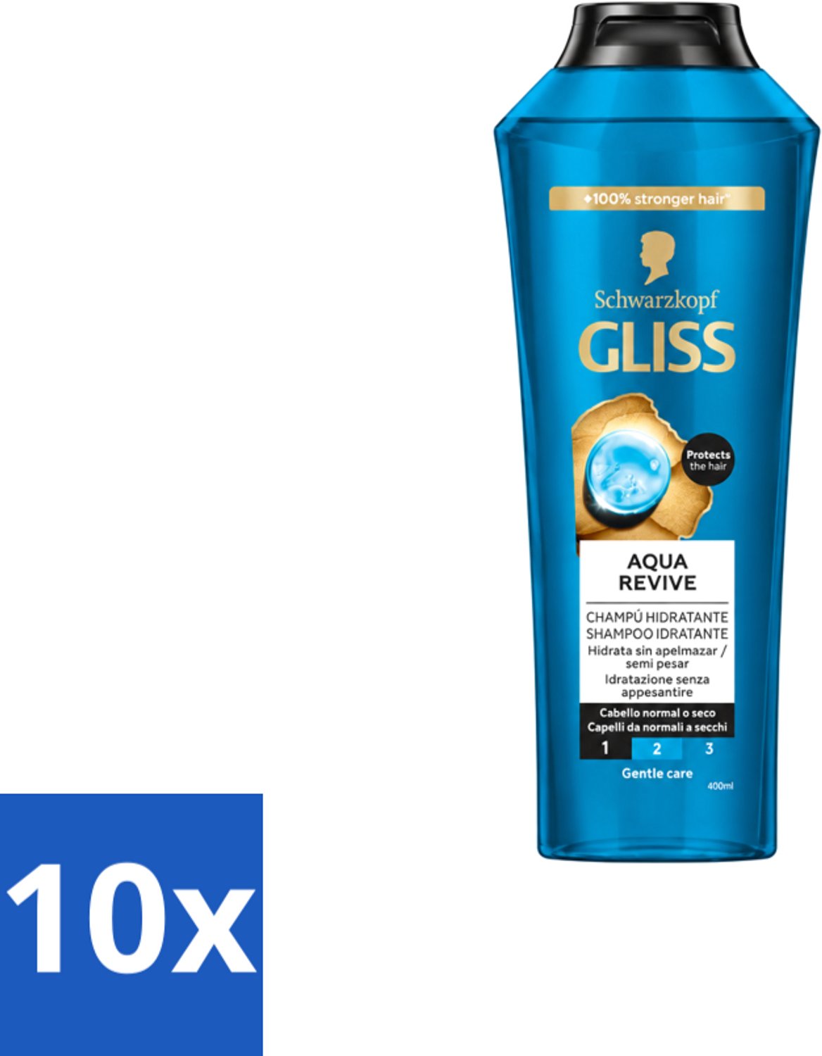 10 x Gliss-Kur - Shampoo - Aqua Revive - Verfrist & Hydrateert - 400 ml - Voordeelverpakking - 10 stuks