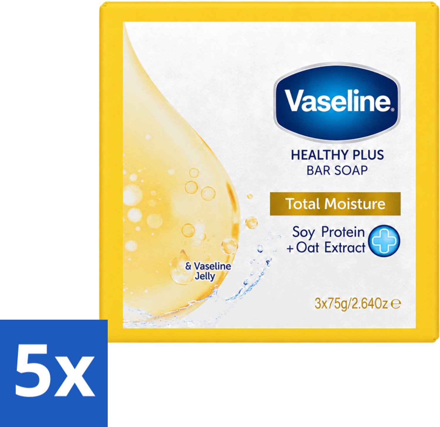5 x Vaseline - Total Moisture - Zeeptablet - Healthy Plus - 3x75 g - Voordeelverpakking - 5 stuks