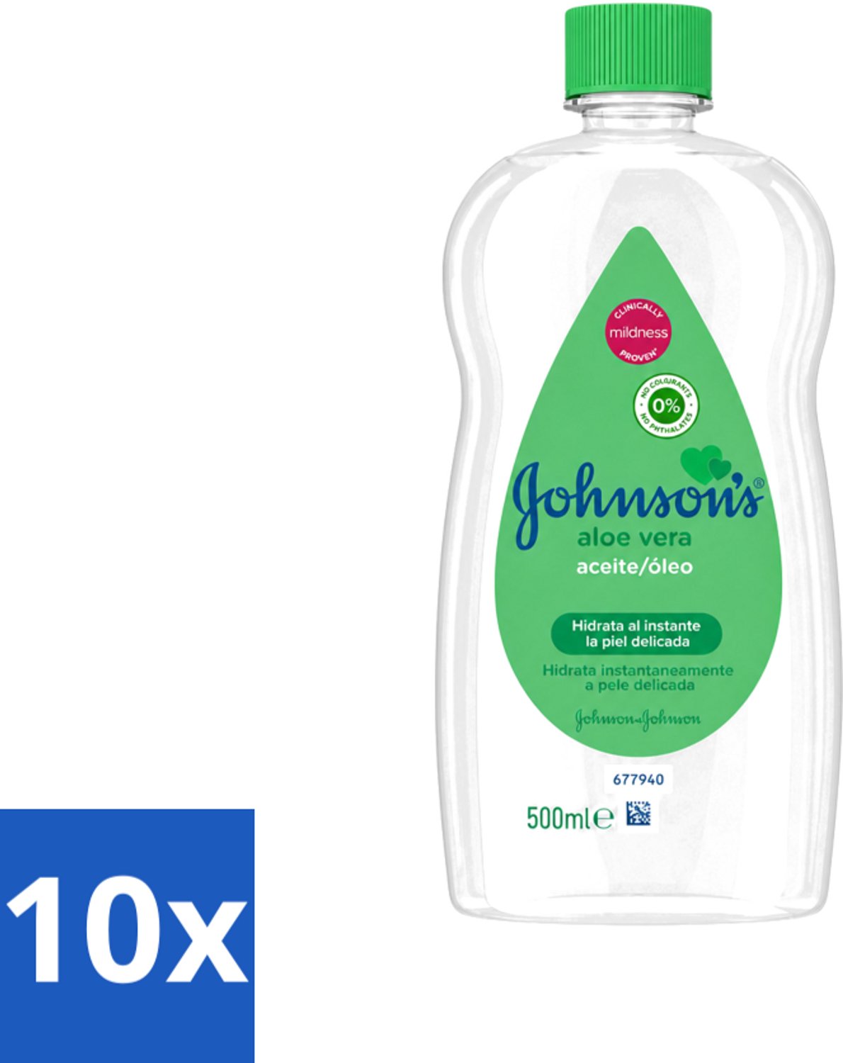 10 x Johnson's - Baby Olie - Aloe Vera - Hydrateerd Gevoelige Huid - 500 ml - Voordeelverpakking - 10 stuks