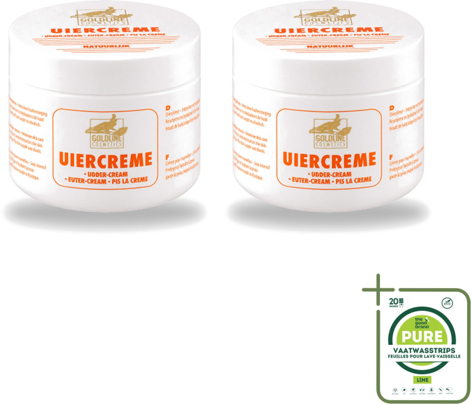 2 x Goldline - Uiercrème - Huidverzorging - Intensief Hydraterend - 250 ml - Grootverpakking - Vaatwasstrips - Uiercrème - Huidverzorging - Hydratatie - Droge Huid - Gevoelige Huid