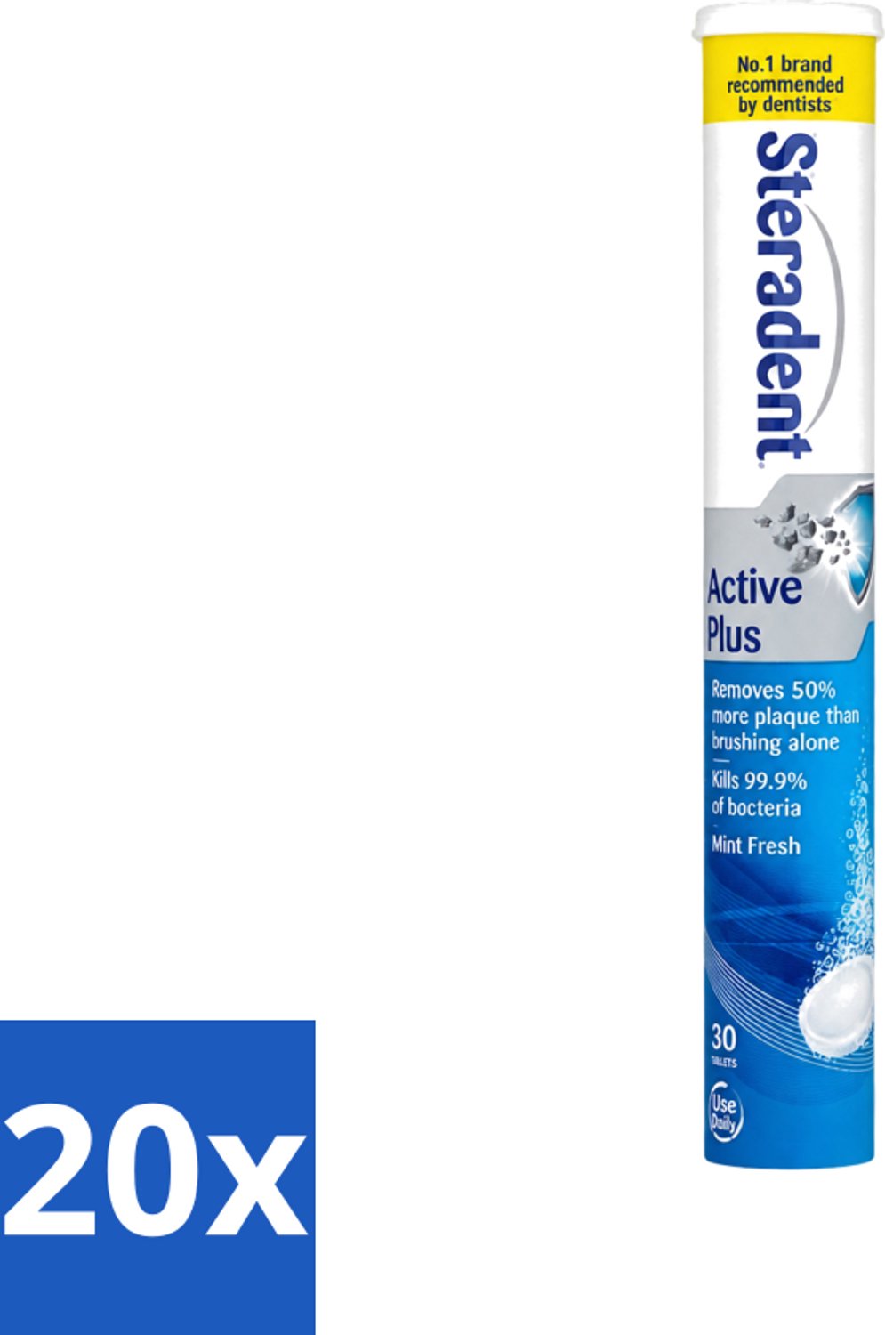 20 x Steradent - Reinigingstabletten - Active Plus - Tegen Tandsteen & Bacteriën - 30 Tabletten - Voordeelverpakking - 20 stuks