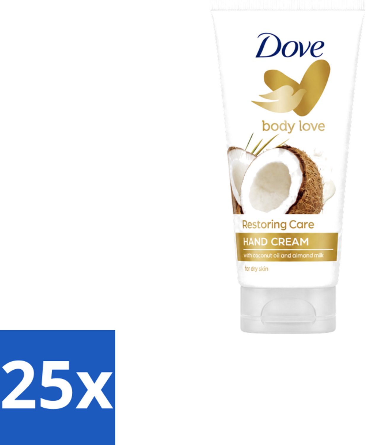 25 x Dove - Handcrème - Body Love Restoring Care - Kokos & Almond - Hydraterend - Droge huid - 75 g - Voordeelverpakking - 25 stuks