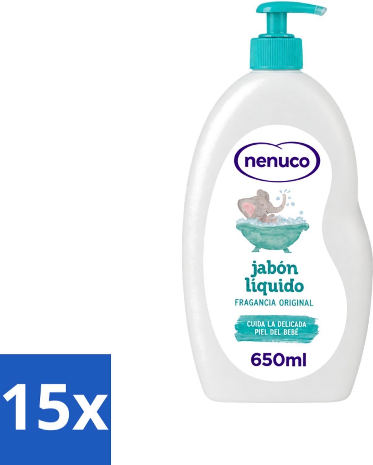 15 x Nenuco - Jabon Líquido - Vloeibare Zeep - Originele Geur - Met Doseerpomp - 650 ml - Voordeelverpakking - 15 stuks
