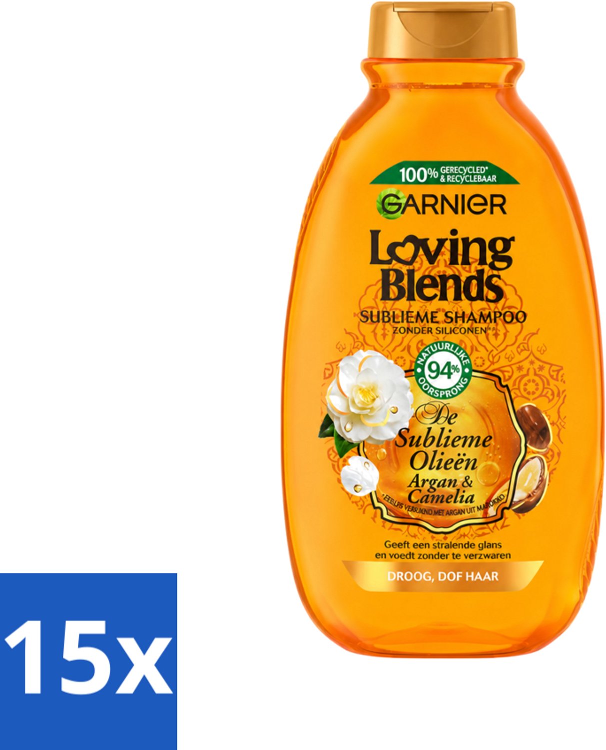 15 x Garnier - Loving Blends - Shampoo - Argan & Cameliaolie - Droog & Dof Haar - 300 ml - Voordeelverpakking - 15 stuks