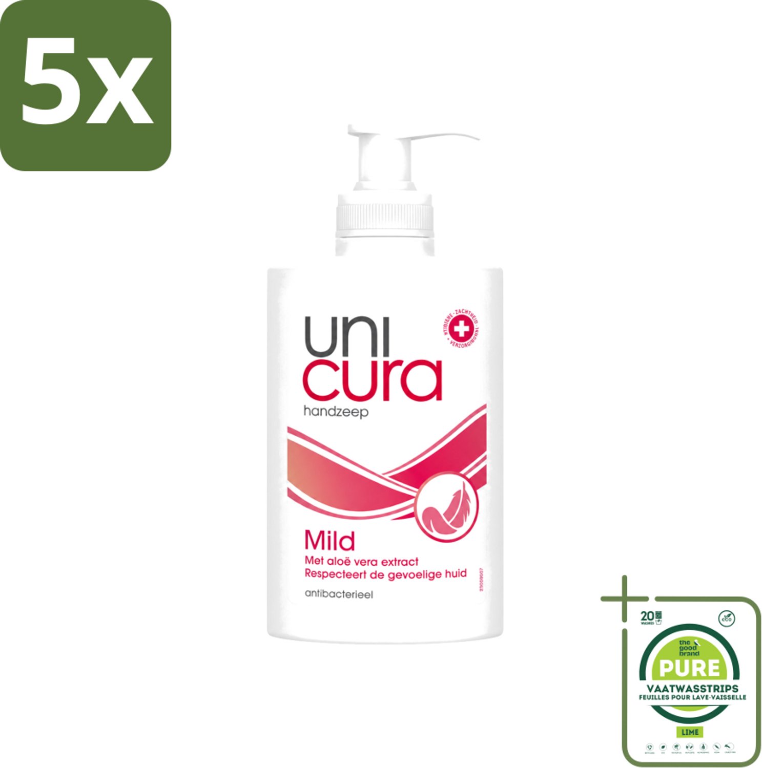 5 x Unicura - Vloeibare Zeep Mild - Verzachtend - 250 ml - Grootverpakking - Vaatwasstrips - Handzeep - Antibacterieel - Milde Handzeep - Handen Reinigen - Hygiëne