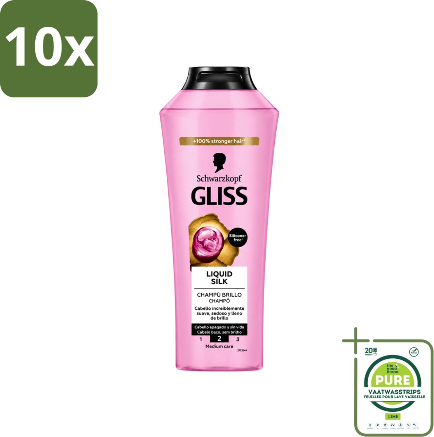 10 x Gliss-Kur - Shampoo - Liquid Silk - Zijdezachte Haarverzorging - 400 ml - Grootverpakking - Vaatwasstrips - Haarverzorging - Zijdezachte Haarglans - Haarvoeding - Haarstructuur - Haarversterking