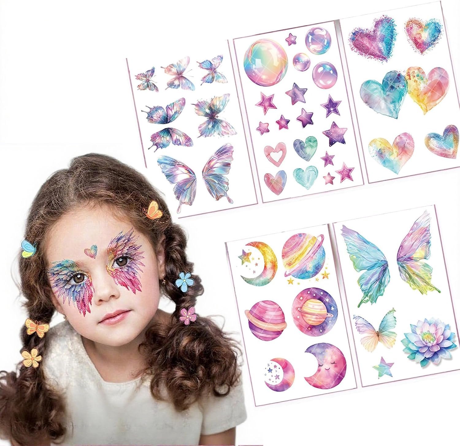Tijdelijke tatoeagestickers, vlinderstickers, tatoeages voor meisjes, kinderverjaardag, vlinderdecoratie, carnaval, verjaardag, cadeau, cadeautje