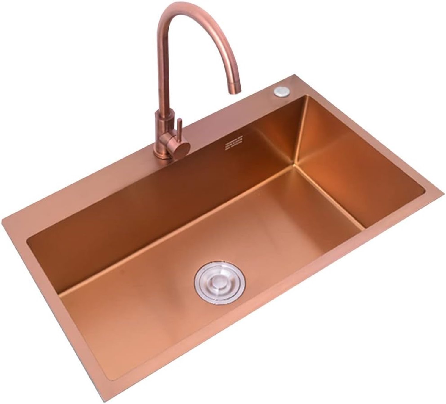 Kantoor Pantry Keuken Spoelbak Gemakkelijk te reinigen RVS Spoelbak Groentewasbak met afdruiprek Restaurant Bar Spoelbak met kraan Spoelbakken (Kleur: Roségoud, Maat: 68 * 45cm)
