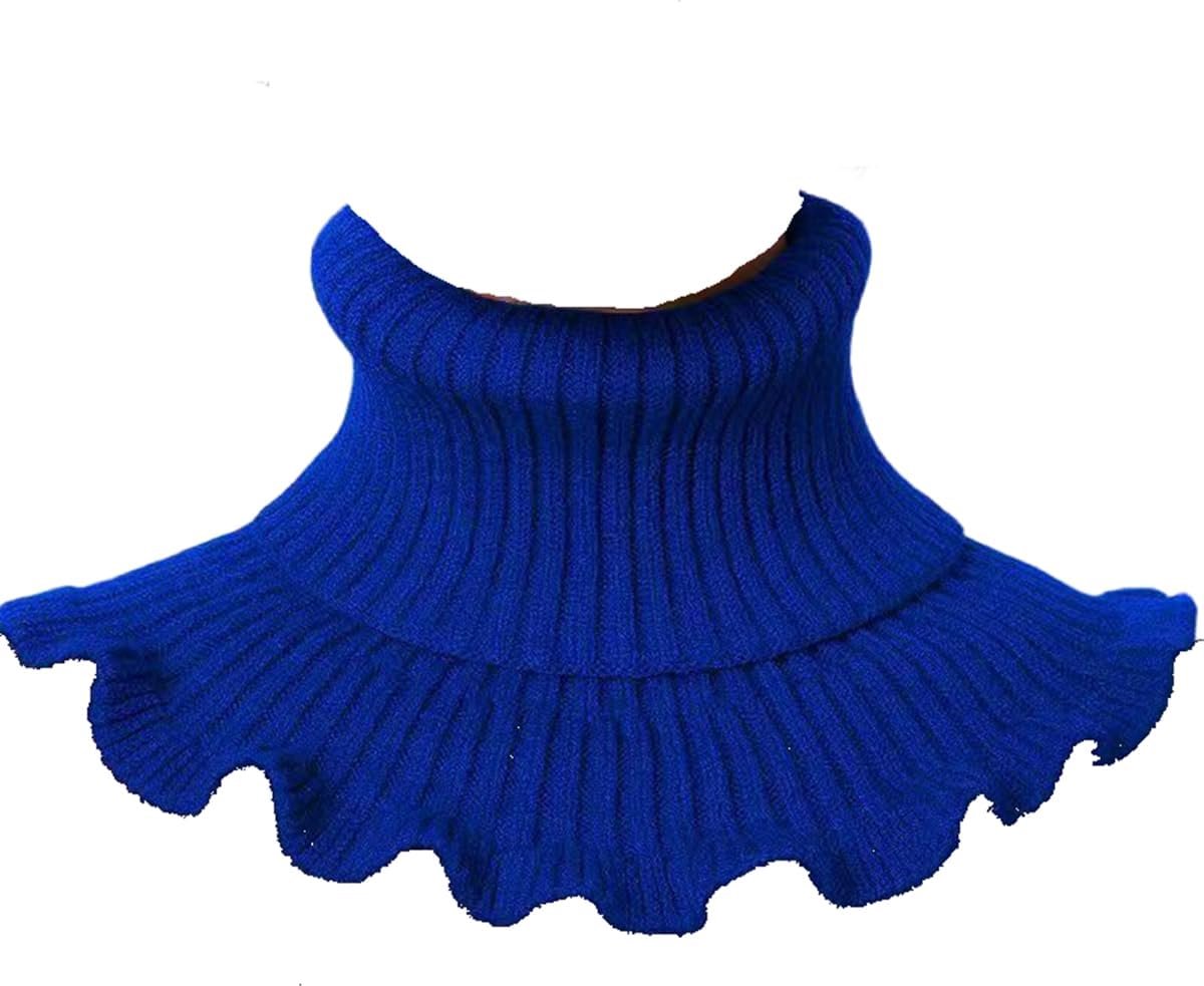 Colsjaal voor dames, gebreide nepkraag, golvend kanten design, colsjaal voor vrouwen, colsjaal, afneembare halswarmer, kraaginzetstuk, blauw, One size