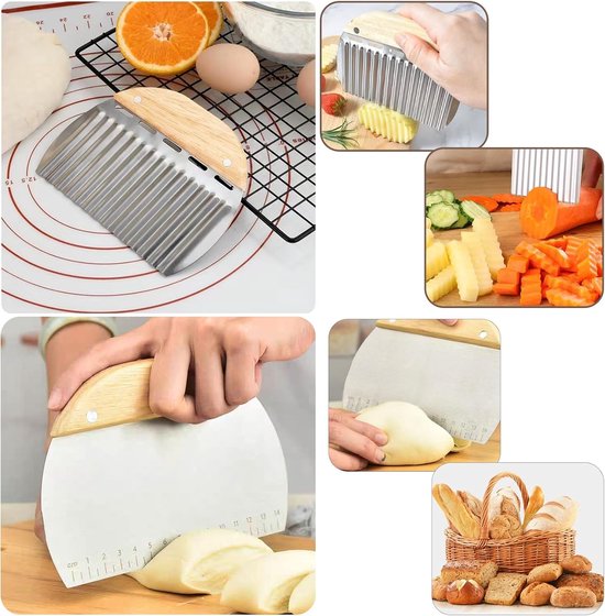 Roestvrij Staal Met Houten Handvat, Deegsnijder Roestvrij Staal, Scraper Keuken, Golfmes, Voor Cake, Pizza, Brood, Keukenbenodigdheden — afbeelding 5