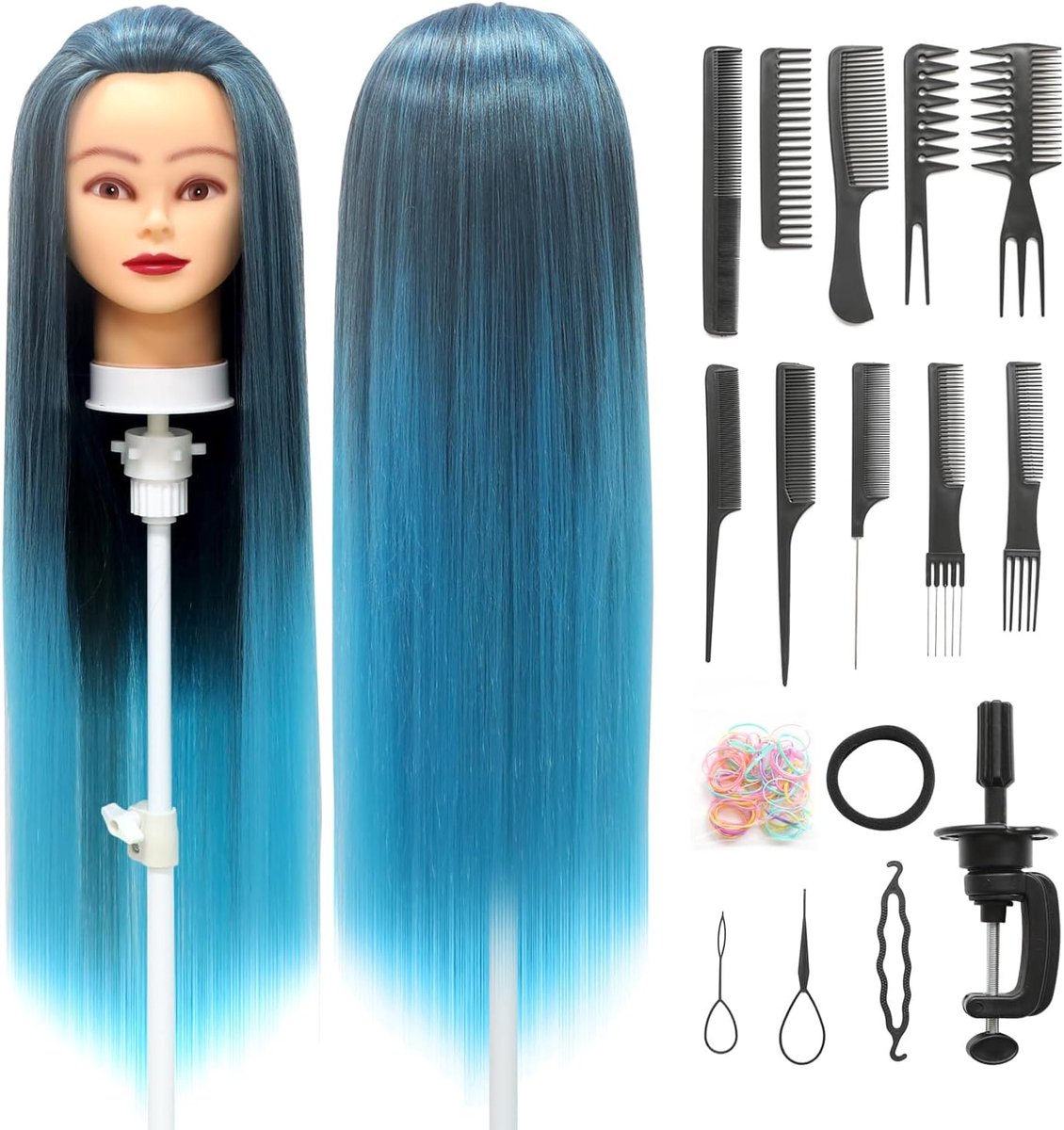 28 inch Kappershoofd 100% Synthetische Vezels Oefenhoofd, Training Hoofd Kappers opleiding hoofd met klem en DIY vlechten Set (Bonengroen)