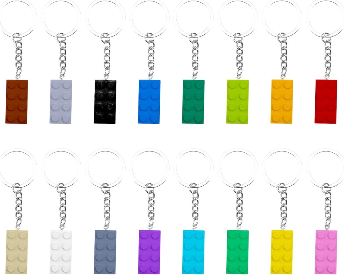 16 Stuks Sleutelhangers Bouwstenen Kleurrijk Kunststof Creatief