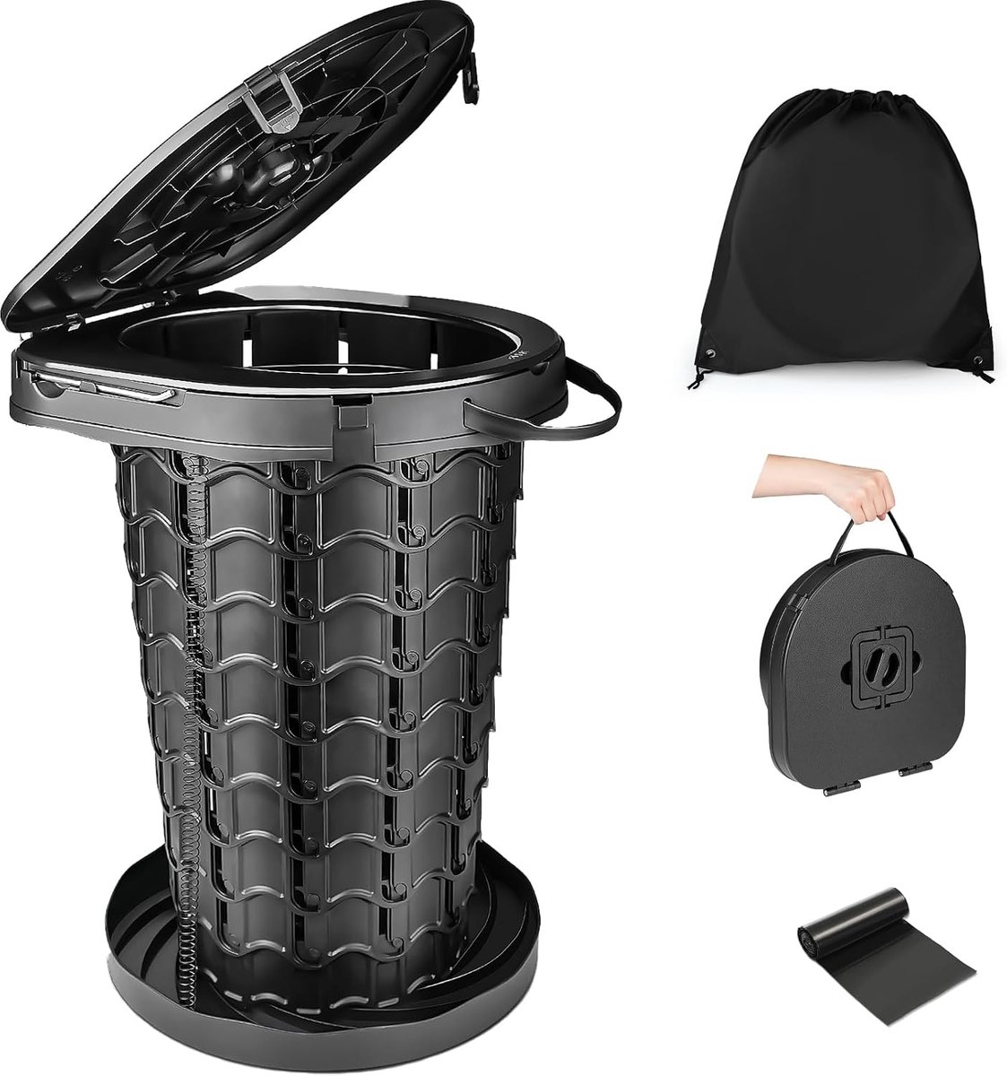 Campingtoilet, opvouwbaar, met toiletzak en papieren handdoekhouder, campingtoilet max. 180 kg, mobiel toilet, hoogte 47,5 cm, draagbaar, verstelbare hoogte, voor kamperen, barbecueën