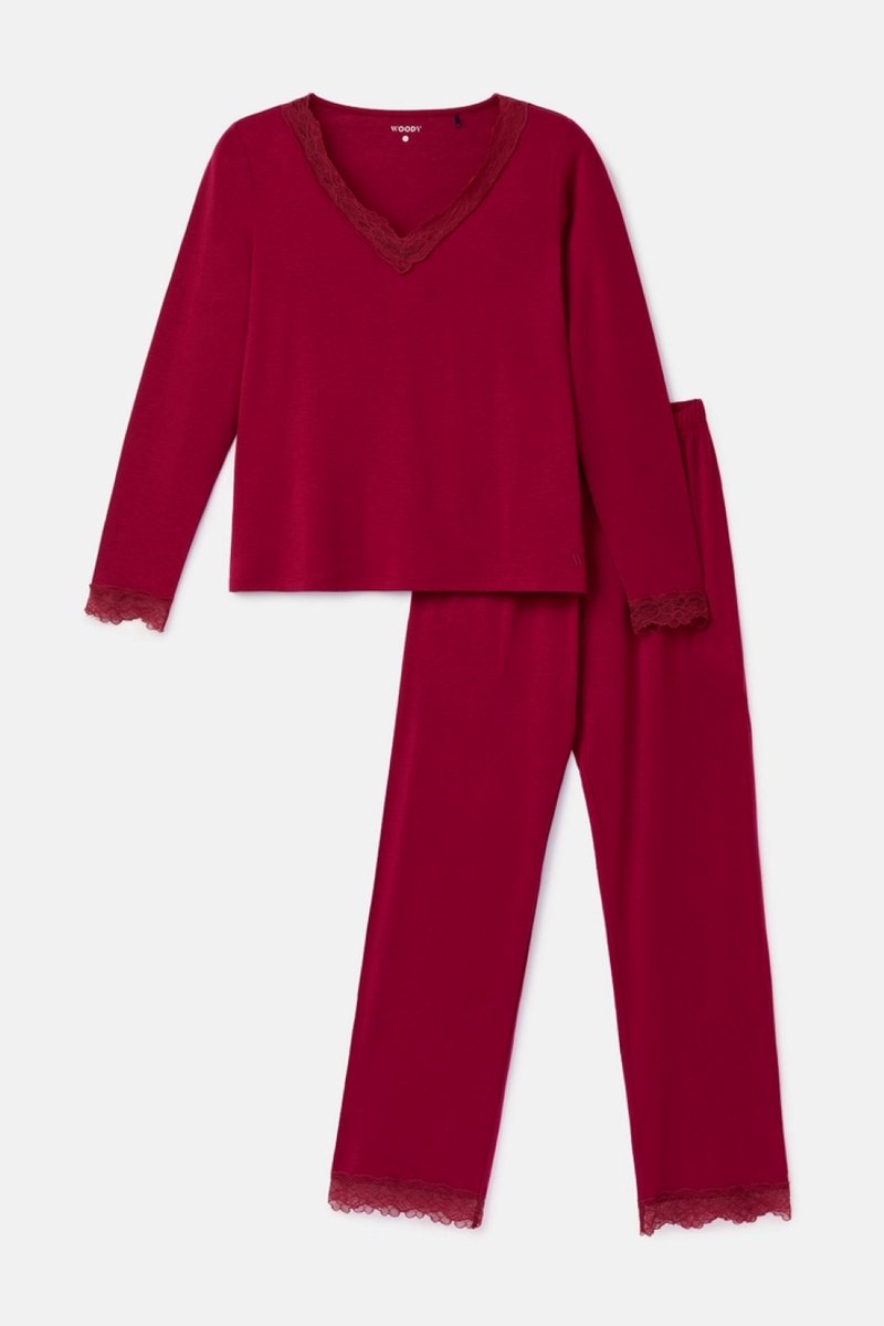 Woody dames pyjamaset bordeaux - Medium