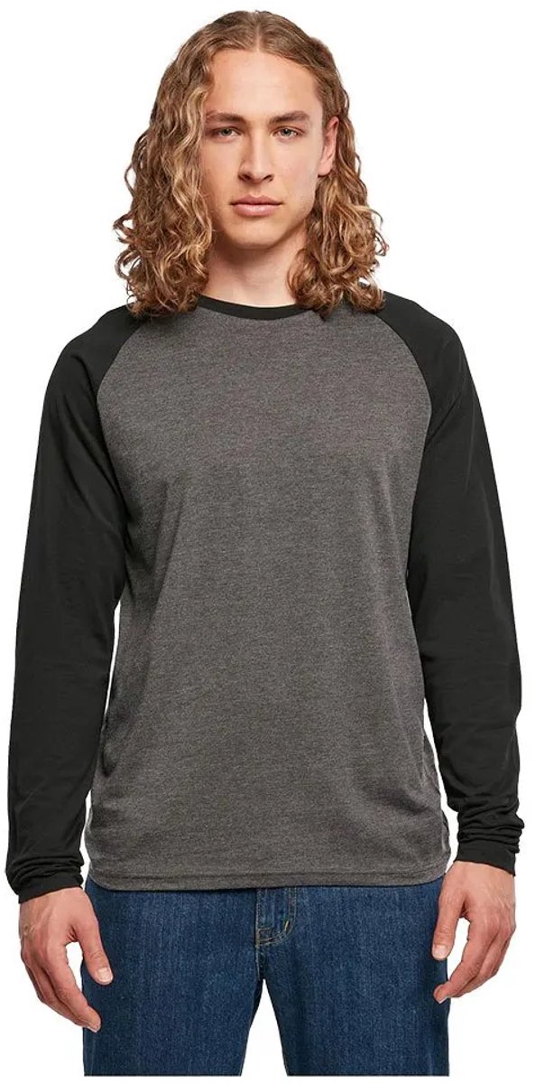 Build your Brand Men´s Contrast Raglan Longsleeve T-Shirt BYBB023 - CHARCOAL/BLACK - XL