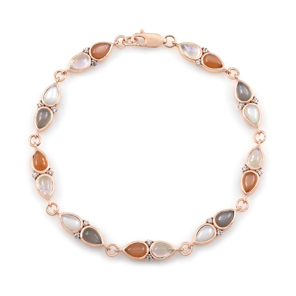 Cavill - Zilveren Armband - 925 Sterling Zilver Roségoud Verguld - 8,42 ct Peervormige Witte & Blauwe Maansteen - Elegante Cabochon Zirkonia