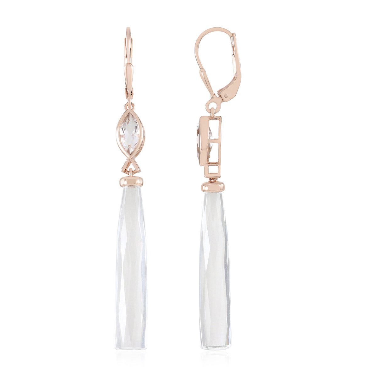 Cavill - Luxe Zilveren Oorbellen Roséverguld - 18,18 ct Braziliaanse Witte Topaas - Fancy en Marquise Slijpvorm - Elegante Lange Oorbellen Dames
