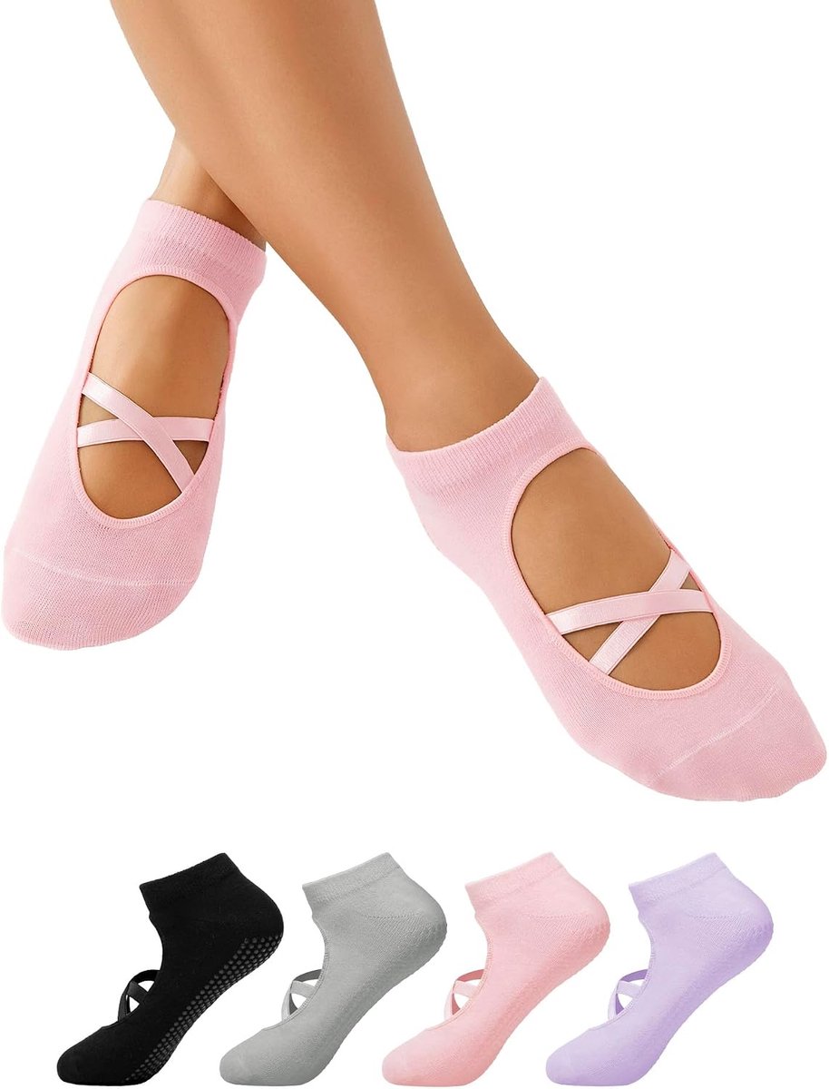 Sokken en anti-slip grip sokken met riem voor pilates, ballet, dans, fitness