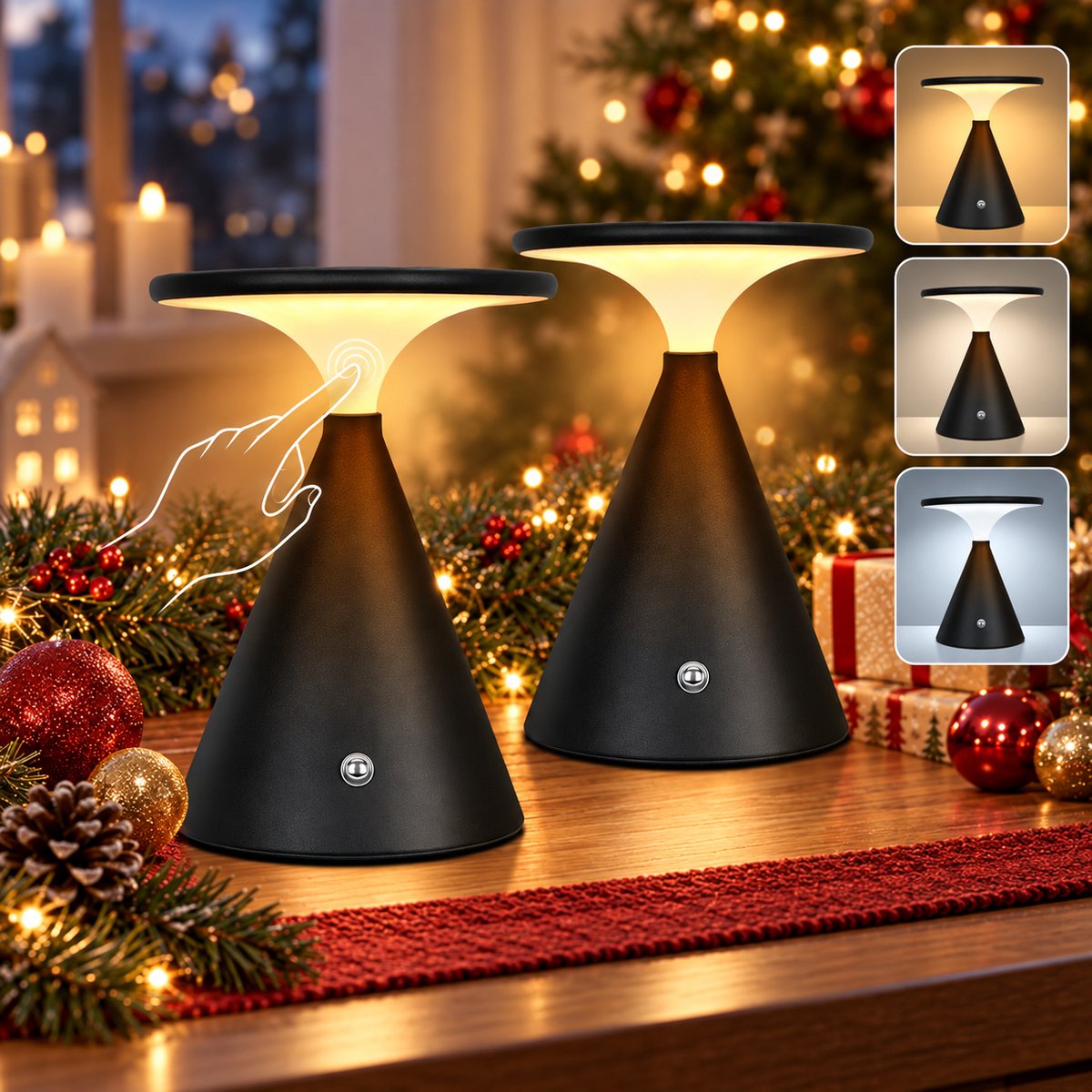 Lapamax Tafellamp Oplaadbaar voor Binnen & Buiten - 4000mAh Accu - Nachtlampjes met Touch - Bedlampjes met 3 Kleurtemperaturen & Geheugenfunctie - Traploos Dimbaar - Tafelverlichting voor Eettafel, Nachtkastjes, Balkon en Veranda - Zwart - 2 Stuks