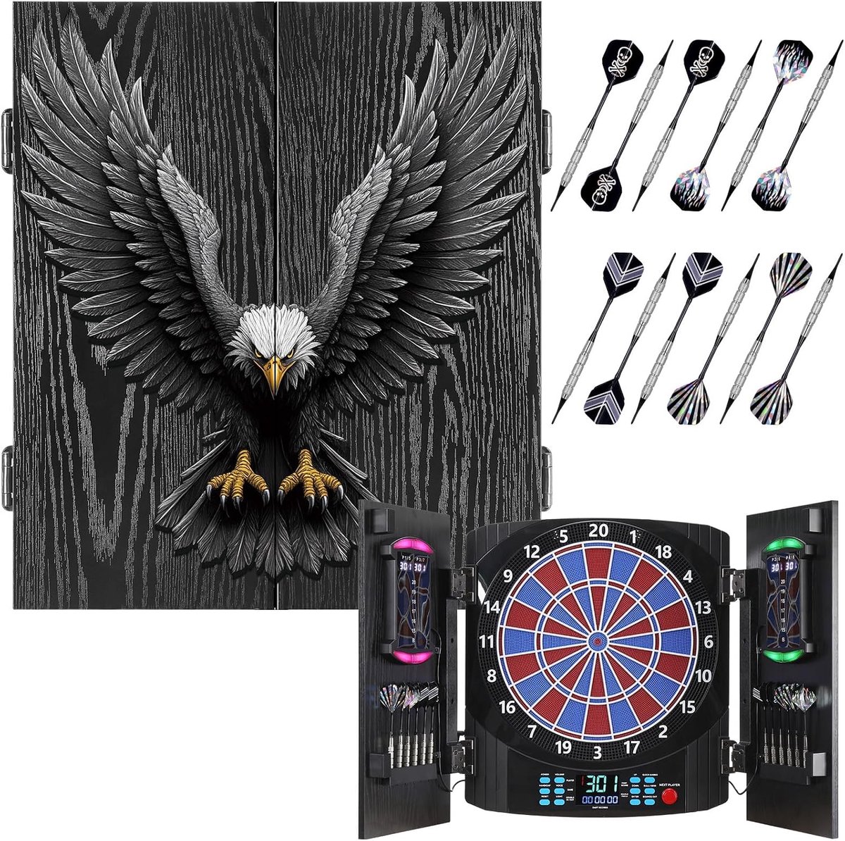 Elektronisch, decoratief elektronisch dartbord kast [12 brons soft-tip pijlen], eigen lichtkleur voor elke speler, professioneel e-dartbord - 9881 Eagle