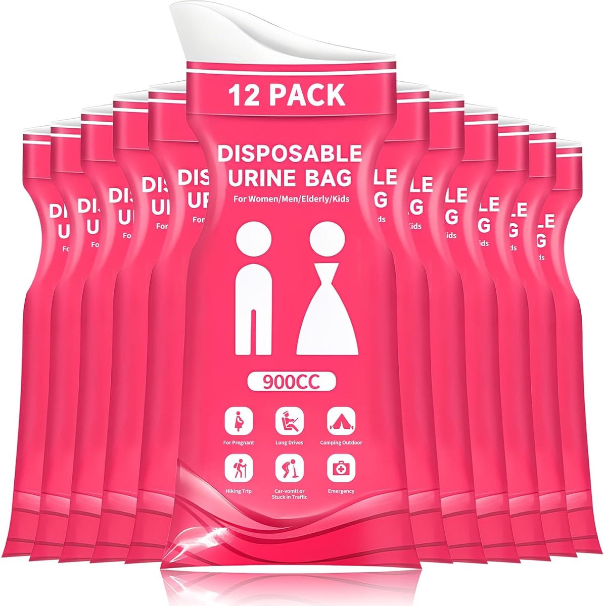 12 stuks urinezakjes voor onderweg vrouwen, 900 ml zakken, toilet vrouwen voor auto, mobiel toilet auto, lekvrij, noodgevallen, toilet voor camping en studie