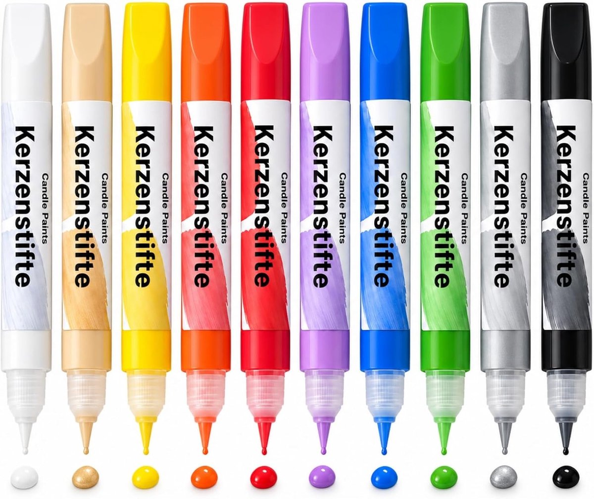 Wasstiften voor kaarsen, 10 kleuren, elk 10 ml, sneldrogend