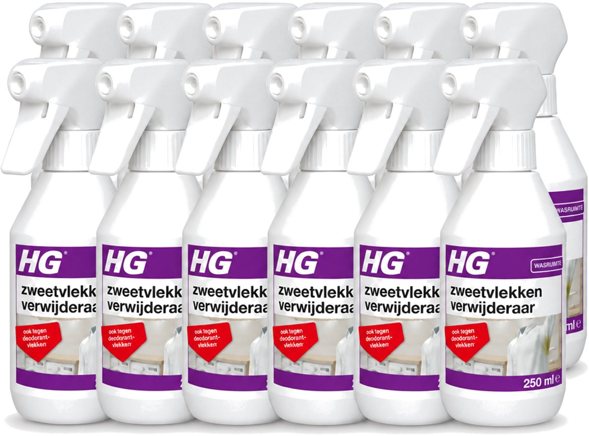 12 x HG - Wasruimte - Zweetvlekkenverwijderaar - Tegen Deodorantvlekken - 250 ml - Voordeelverpakking - 12 stuks