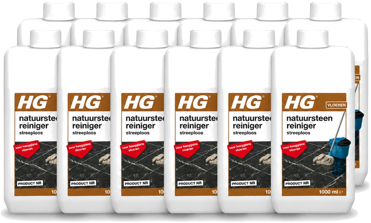 12 x HG - Natuursteenreiniger Streeploos - Voor Hoogglans Vloeren - 20 Dweilbeurten - 1L - Voordeelverpakking - 12 stuks