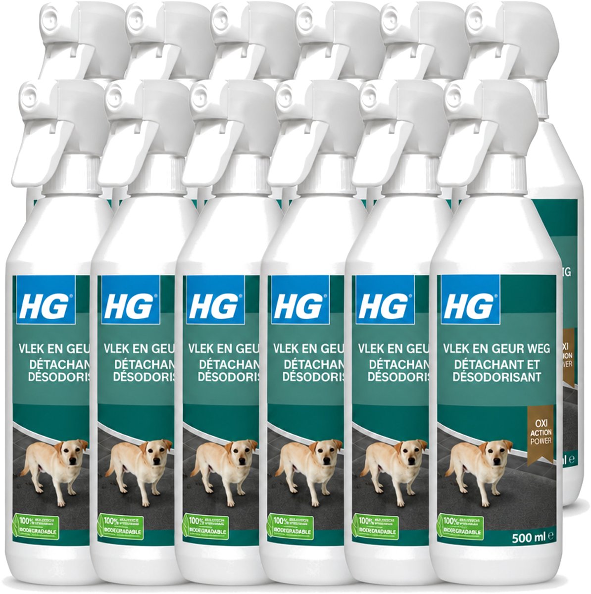 12 x HG - Vlek & Geur Weg Spray - Hond - Oxi Action Power - Hardnekkige Werking - 500 ml - Voordeelverpakking - 12 stuks