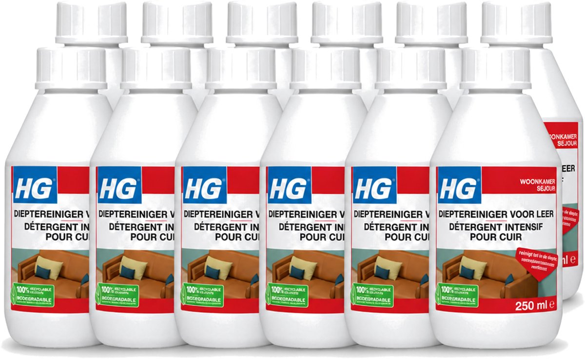 12 x HG - Dieptereiniger Voor Leer - Veilig & Milde Reiniging - 250 ml - Voordeelverpakking - 12 stuks