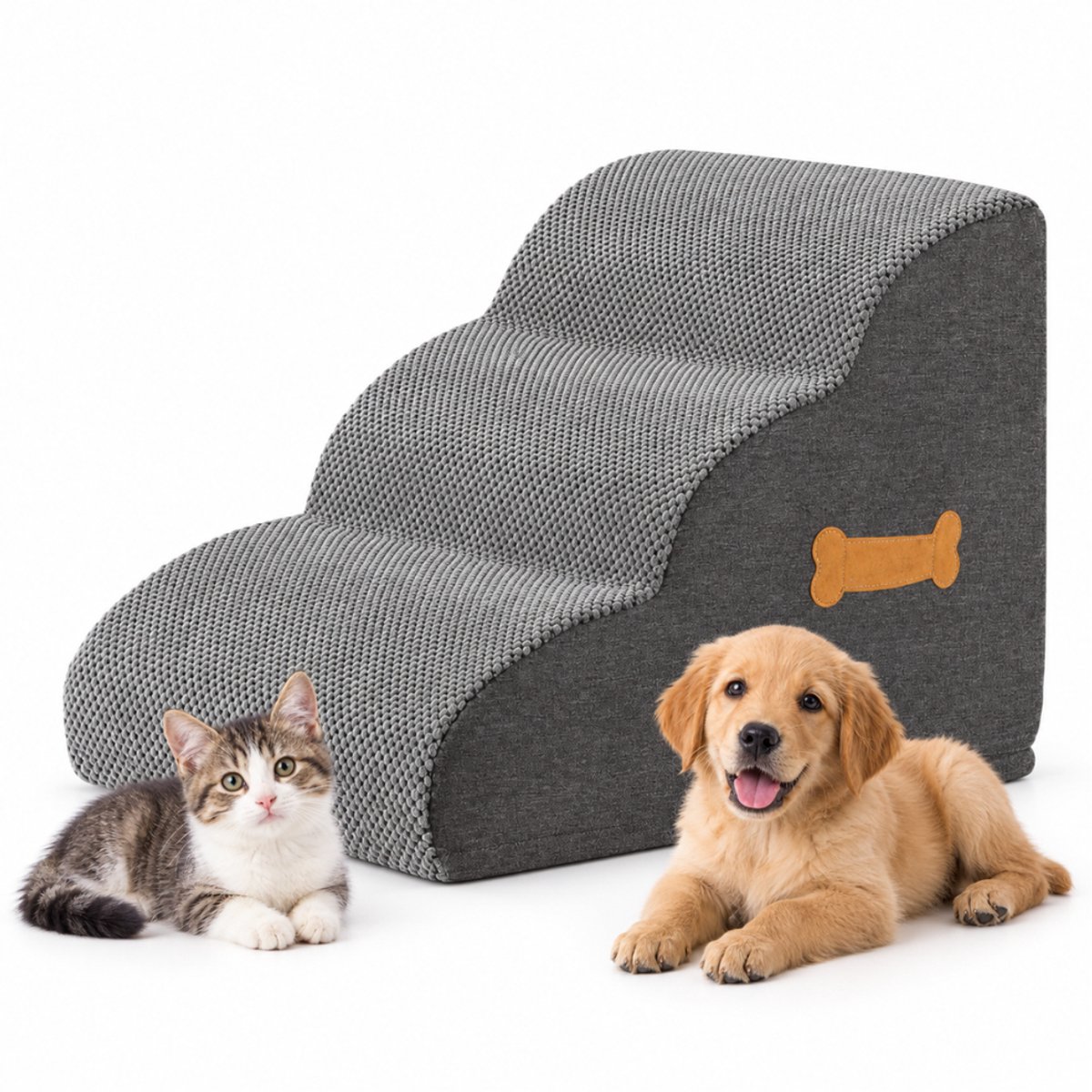 Livista Hondentrap – 3 Treden – Hondentrap voor Bank en Bed – - Honden Opstapje – Antislip – Comfortabel Schuim 30D – Afneembare Wasbare Hoes – Grijs
