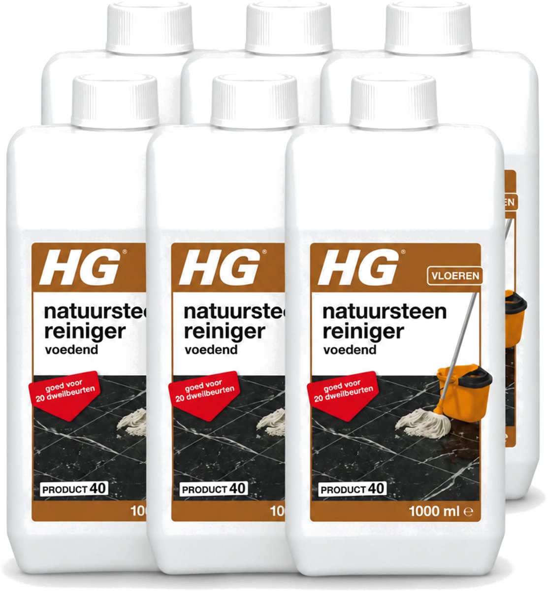 6 x HG - Natuursteenreiniger - Hydraterend - Voor Regelmatige Reiniging - 20 Dweilbeurten - 1L - Voordeelverpakking - 6 stuks
