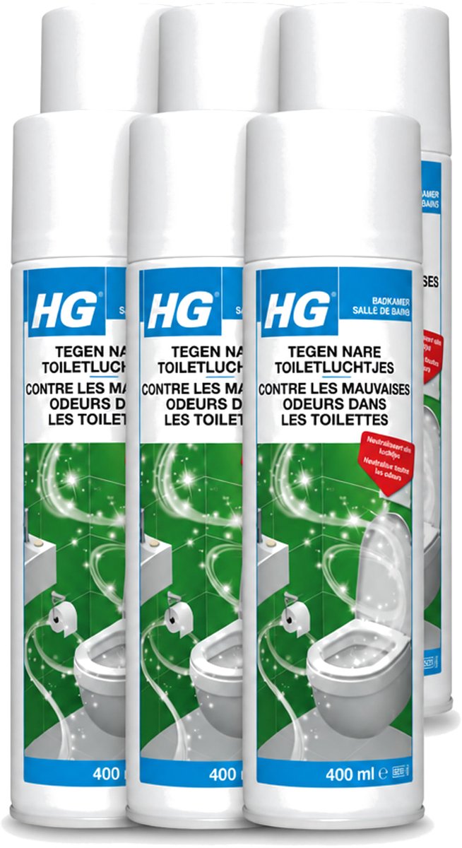 6 x HG - Tegen Nare Toiletluchtjes - Neutraliseert Alle Luchtjes - Natuurlijk Zuiveringsproces - 400 ml - Voordeelverpakking - 6 stuks