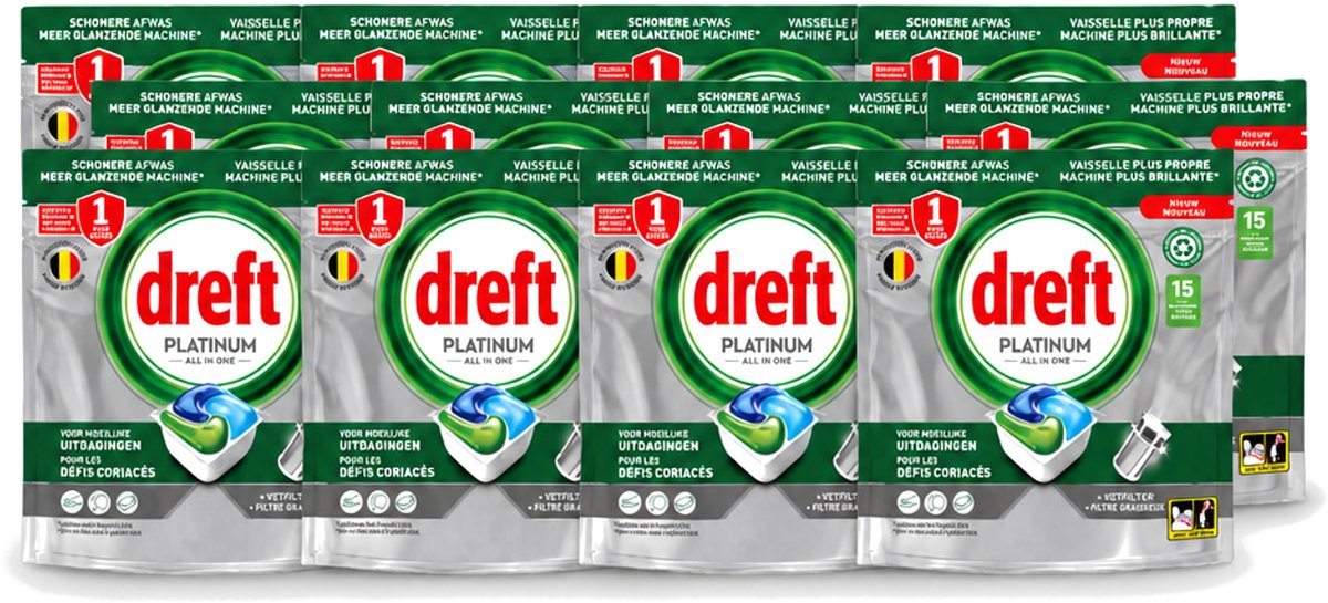 12 x Dreft – Vaatwascapsules – Platinum All-in-One – 15 Capsules - Voordeelverpakking - 12 stuks