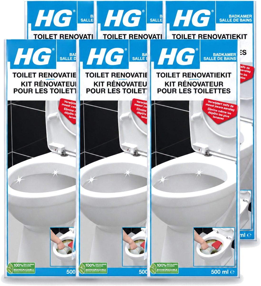 6 x HG - Badkamer - Toilet Renovatiekit - Verwijdert De Meest Zware Uitslag - 500 ml - Voordeelverpakking - 6 stuks