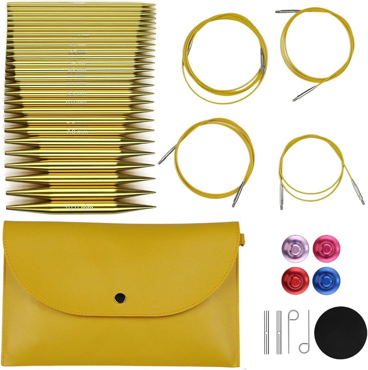 Vervangbaar, 13 paar breinaalden, set met tas, accessoires, metalen haaknaalden, 3-10 mm, verwisselbare rondbreinaalden, breinaalden, haaknaaldenset