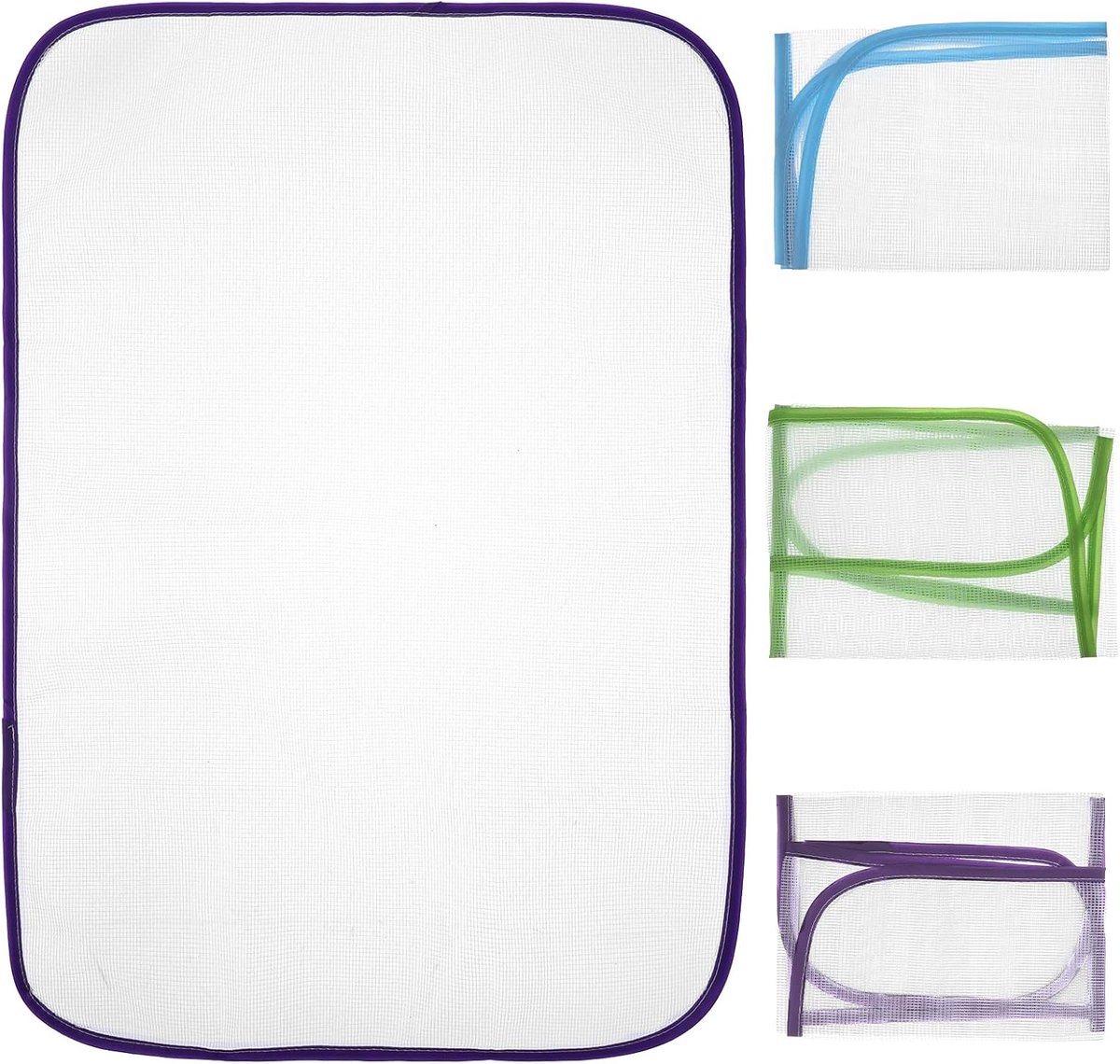 3 stuks strijkdoek, 40 x 60 cm, strijkbeschermdoek, mesh-stof, polyester strijkdeken voor gevoelige stoffen, bescherming tegen oververhitting (blauw, paars, groen)