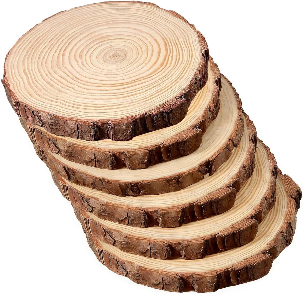 6 stuks ronde houten schijven met een diameter van 20-23 cm, 2 cm dikke onbehandelde boomschijven, natuurlijke houten cirkels, houten log-schijven voor kunstprojecten, kerstversiering en